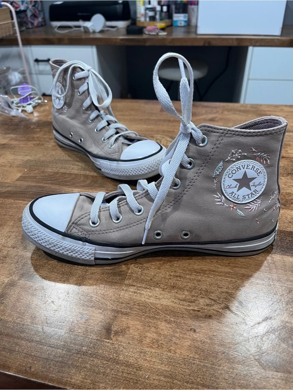 Converse High Top Sneakers - Light Taupe with White Accents